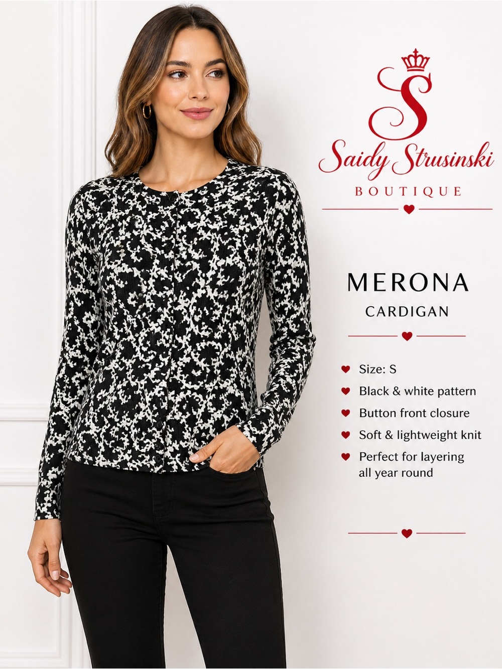 MERONA women Black and White Patterned cardigan Sweater/size S